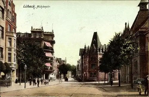 Ak Lübeck in Schleswig Holstein, Mühlenstraße, Konditorei Cafe