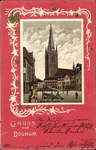 Präge Litho Bochum im Ruhrgebiet, Alter Markt, Peter- und Paulkirche