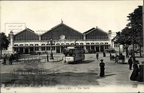 Ak Orléans Loiret, La Gare, Straßenbahn