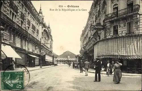 Ak Orléans Loiret, Rue de la Republique, La Gare
