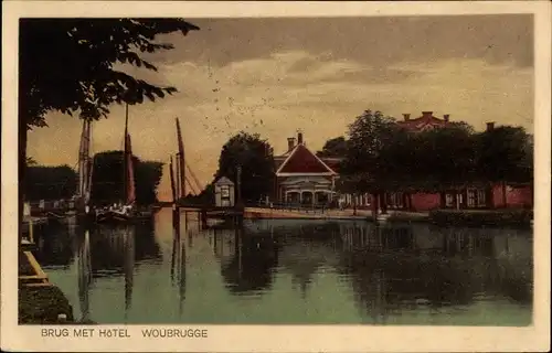 Ak Woubrugge Jacobswoude Südholland, Brug met Hotel