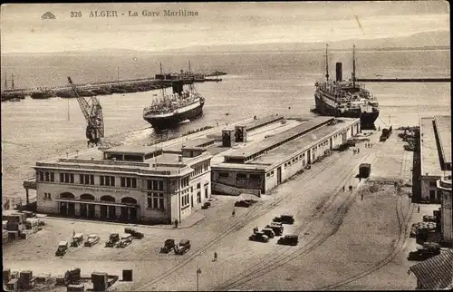 Ak Algier Alger Algerien, La Gare Maritime, Dampfschiffe
