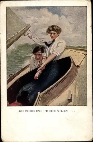 Künstler Ak Underwood, Clarence, Skipper and Mate, Mann und Frau in einem Segelboot