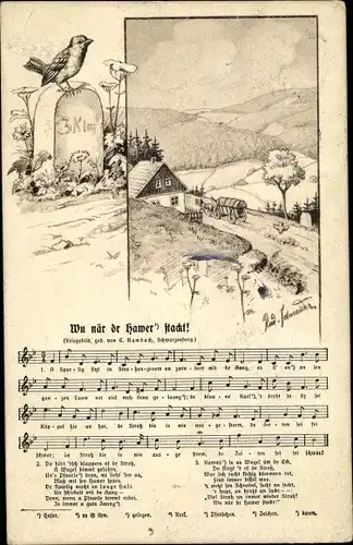 Künstler Lied Ak Schneider, Rud., Wu när dr Hawer stackt, Erzgebirge, Hambach