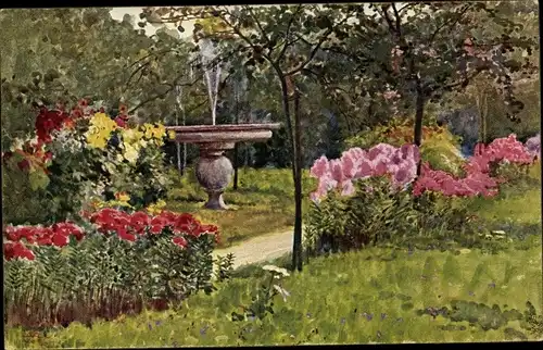 Künstler Ak Voss, C. L., Der Springbrunnen, Gartenpartie