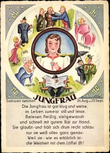 Ak Sternzeichen Jungfrau, Virgo, 23. August bis 23. September