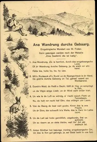 Lied Ak Ficker, W., Ana Wandrung durchs Gebaarg, Erzgebirgische Mundart