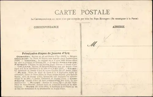 Ak Beatification de Jeanne d'Arc 1909, Papst Pius X., Reims, Domrémy, Paris, Orleans, Rouen
