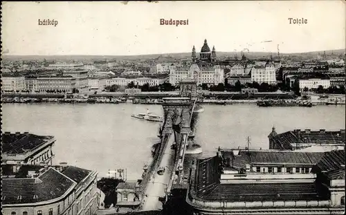 Ak Budapest Ungarn, Latkep, Brücke, Flusspartie