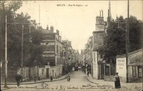 Ak Melun Seine et Marne, Rue St. Aspais