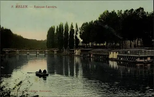 Ak Melun Seine et Marne, Bateaux Lavoirs