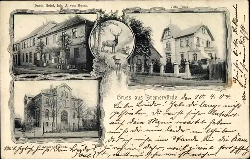 Litho Bremervörde in Niedersachsen, Villa Thies, Daetz Hotel, Ackerbauschule