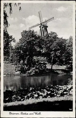 Ak Hansestadt Bremen, Partie am Wall, Windmühle