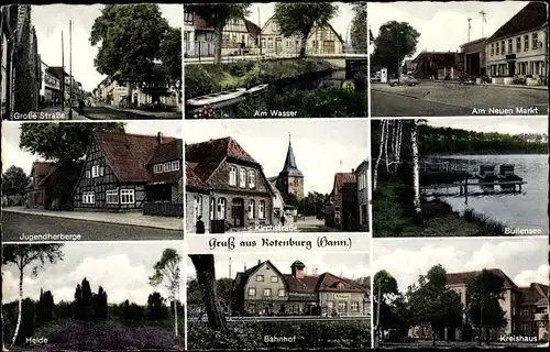 Ak Rotenburg an der Wümme, Bullensee, Kreishaus, Heide, Jugendherberge, Bahnhof Gleisseite