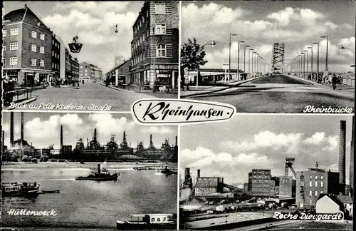 Ak Rheinhausen Duisburg im Ruhrgebiet, Zeche Diergardt, Rheinbrücke, Hüttenwerk, Krefelder Straße