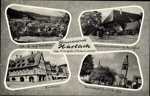 Ak Haslach im Kinzigtal Schwarzwald, Schwarzwaldhaus, Rathaus, Panorama, Marktplatz, Kirche