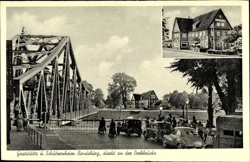 Ak Rendsburg in Schleswig Holstein, Gaststätte Schützenheim, Drehbrücke