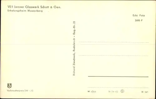 Ak Masserberg Thüringen, Erholungsheim VEB Jenaer Glaswerk Schott & Gen.