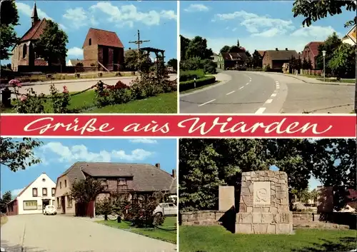 Ak Wiarden Wangerland Friesland, Kriegerdenkmal, Kirche, Straßenpartie