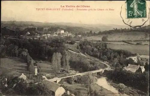 Ak Thury Harcourt Calvados, Panorama pris du Coteau du Hom