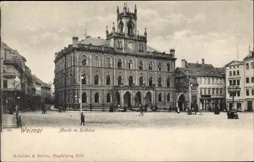 Ak Weimar in Thüringen, Markt mit Rathaus