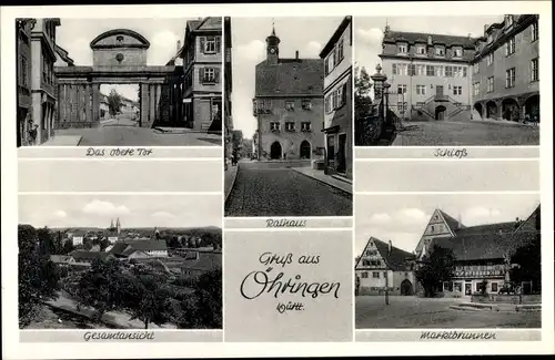 Ak Öhringen im Hohenlohekreis Württemberg, Schloss, Rathaus, oberes Tor, Marktbrunnen