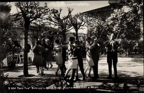 Ak Assmannshausen Rüdesheim am Rhein, Schrupp's Rhein Hotel, 5 Uhr Tanz Tee