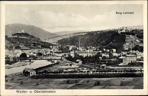 Ak Niederlahnstein Lahnstein am Rhein, Blick auf den Ort, Oberlahnstein, Burg Lahneck