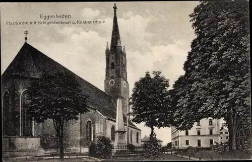 Ak Eggenfelden in Niederbayern, Pfarrkirche, Kriegerdenkmal, Knabenschule