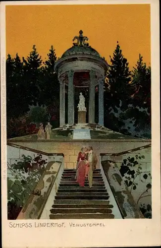 Künstler Litho Linderhof Ettal Oberbayern, Schloss Linderhof, Venustempel