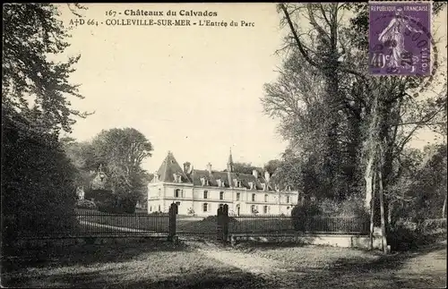 Ak Colleville sur Mer Calvados, Chateau, L'entree du Parc