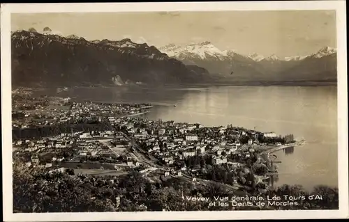 Ak Vevey Kanton Waadt, Blick auf den Ort, Tours d'Ai, Dents de Morcles