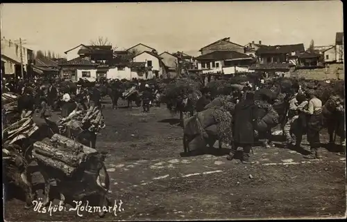 Foto Ak Skopje Üsküb Mazedonien, Holzmarkt, Esel