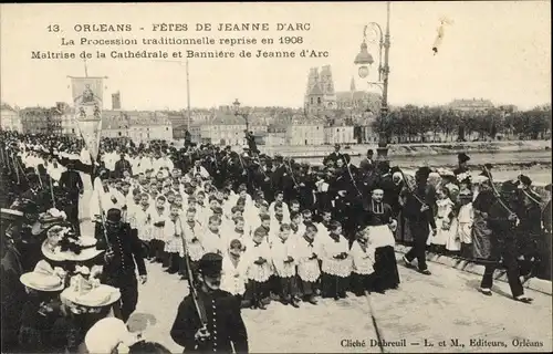 Ak Orléans Loiret, Fetes de Jeanne d'Arc, La Procession traditionelle reprise en 1908, Maitrise