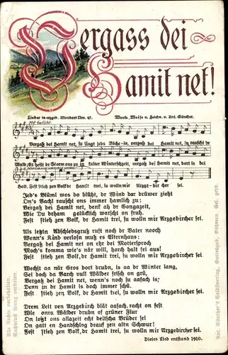 Lied Ak Günther, Anton, Erzgebirgische Mundart 47, Vergass dei Hamit net