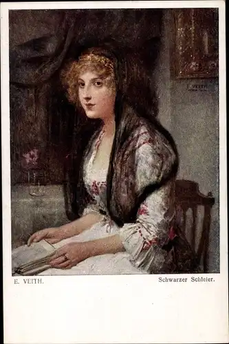 Künstler Ak Veith, E., Schwarzer Schleier, Frauenportrait