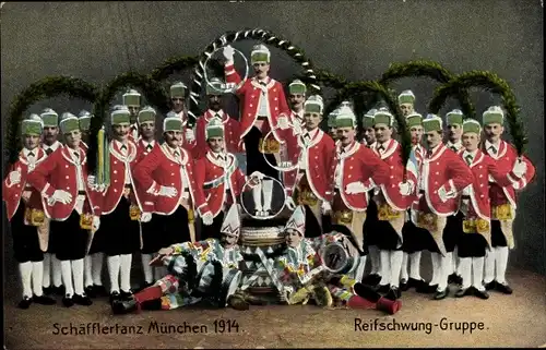 Ak München Bayern, Schäfflertanz 1914, Reifschwung Truppe