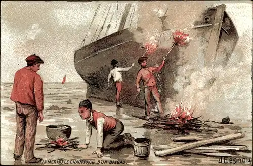 Künstler Ak Besnou, O., La Mer, Le Chauffage d'un bateau, Chocolat de la Havane