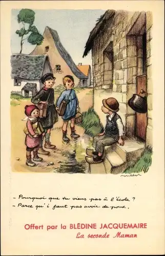 Künstler Ak Poulbot, Ligue Nationale contre le Taudis, Kinder vor einem Haus
