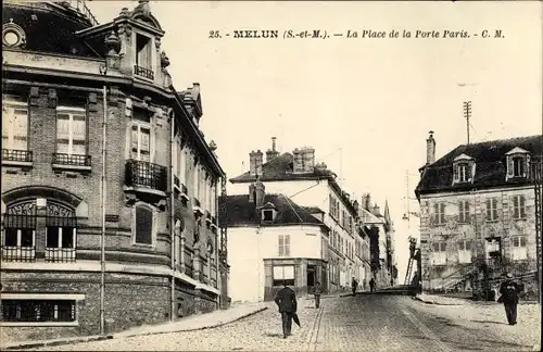 Ak Melun Seine et Marne, La Place de la Porte Paris