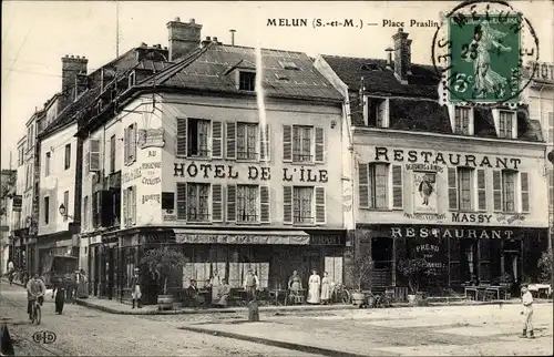 Ak Melun Seine et Marne, Place Praslin, Hotel de l'Ile, Restaurant