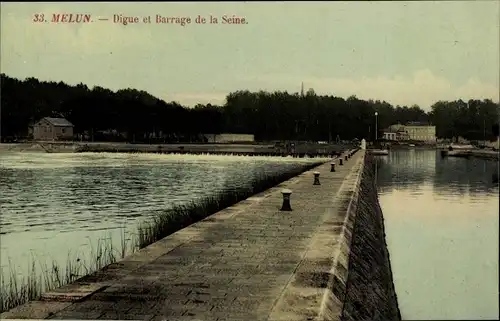 Ak Melun Seine et Marne, Digue et Barrage de la Seine