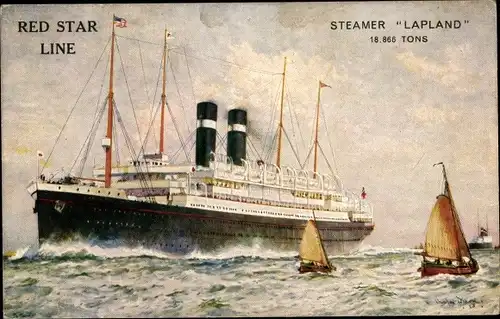 Künstler Ak Steamer Lapland, Red Star Line, RSL, Dampfschiff