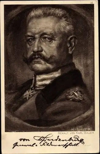 Künstler Ak Bauer, Karl, Generalfeldmarschall Paul von Hindenburg, Portrait