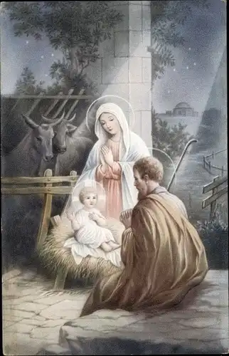 Ak Maria, Josef und Jesus im Stall