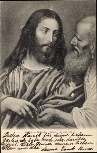 Künstler Ak Tizian, Zinsgroschen, Jesus