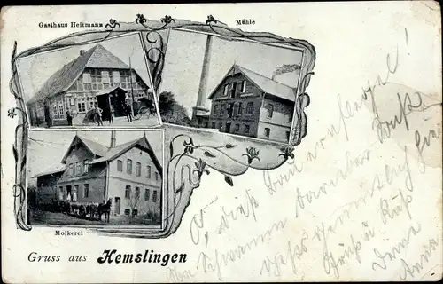 Ak Hemslingen in Niedersachsen, Mühle, Gasthaus Heitmann, Molkerei