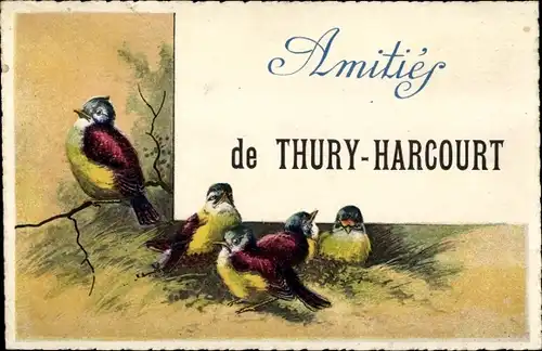 Ak Thury Harcourt Calvados, Vögel-Familie, Souvenir