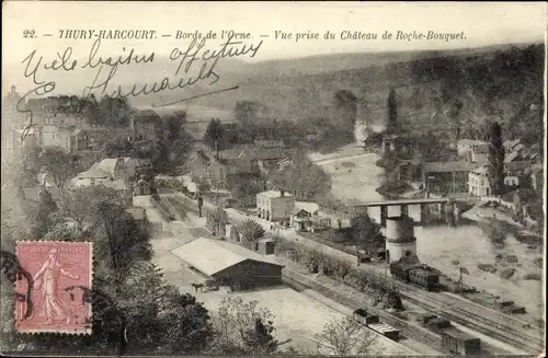 Ak Thury Harcourt Calvados, Vue prise du Chateau de Roche Bouquet