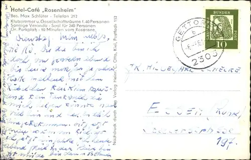 Ak Raisdorf Schwentinental Schleswig Holstein, Rosensee, Hotel Rosenheim